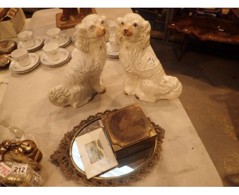Pair of ceramic dogs brass mirror etc