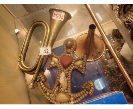Unusual flat military bugle post horn and Navy sweetheart anchor 