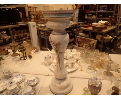 Tall ceramic jardiniere with floral deocration