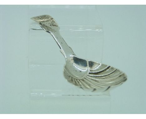 A Victorian silver Caddy Spoon, by George Adams, hallmarked London, 1849, fiddle pattern with a scallop shaped bowl, 3¾in (9.