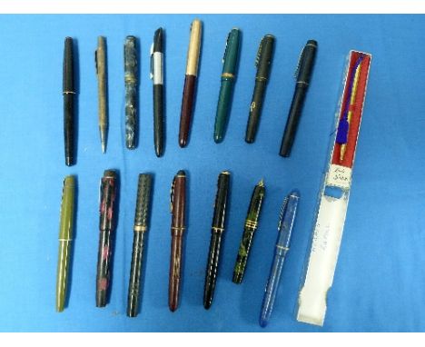 A Progress 'Baby' green-marbled Fountain Pen, with suspension loop, together with sixteen other various vintage fountain pens