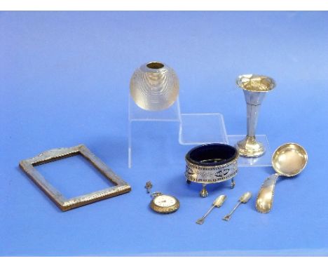 A small collection of Silver Items, including a late Victorian silver mounted spherical glass table match striker, a specimen