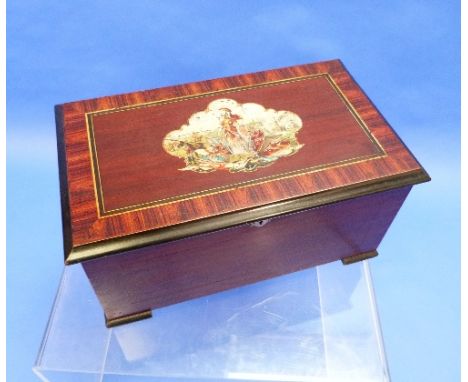 A 19th century Swiss cylinder Music Box, three bells in sight with butterfly hammers, playing ten airs, the rosewood and faux