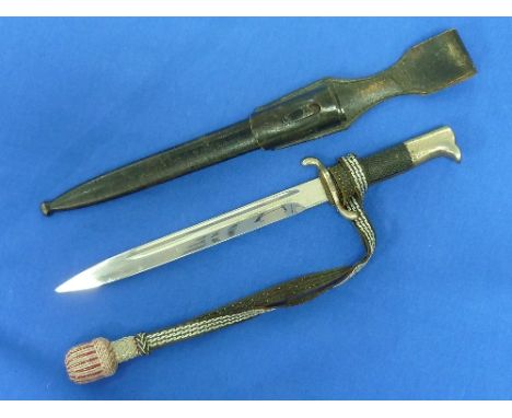 A W.W.2 period Junior Fireman's sidearm, with 9?in (25cm) maker mark blade, the scabbard with correct knot and frog, overall 