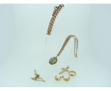 A graduated 9ct rose gold Watch Chain, with gilt metal pendant suspended, together with a 9ct rose gold circular link bracele