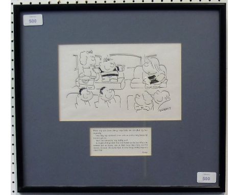 •Frank Dickens (British, 1931-2016), "Tractor", pen and ink cartoon, signed Dickens, 6in x 9½in, overmounted and framed.  Cap
