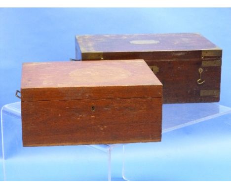 A late 19thC brass bound hinged rosewood Box, with campaign style flush handles, lacks interior tray, 16½in (42cm) wide, toge