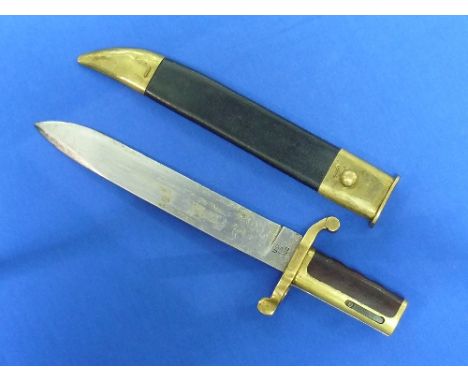 A Dahlgren Bayonet, the large 12-incm blade marked USN D.R. 1862 - Ames Mfg Co Chicopee Mass., with brass mounts and leather 