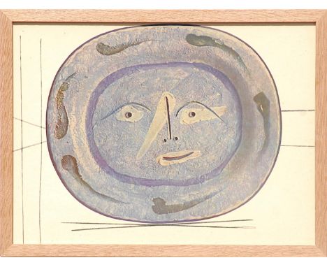 PABLO PICASSO 'Visage Bleu', study for a ceramic plate, 27cm x 37cm, framed and glazed. 