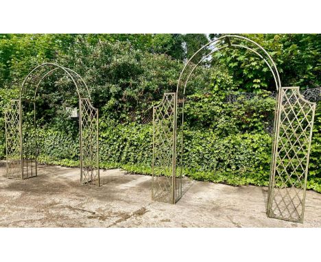 ARCHITECTURAL GARDEN ROSE ARBOURS, a pair, 220cm H x 174cm x 35cm. (2) 