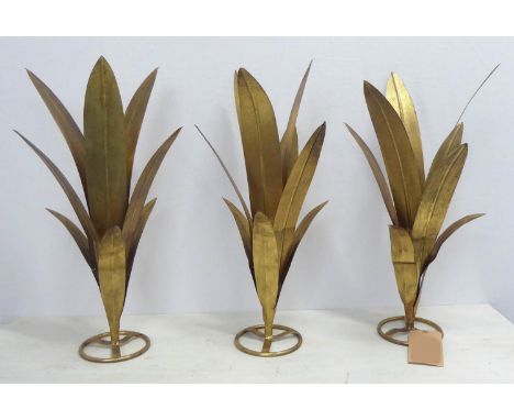 CANDELABRA, a set of three, palm leaf design, 57cm H. (3) 