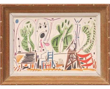 PABLO PICASSO 'Interior of Picasso's studio', lithograph, suite Californie, 27cm x 40cm, vintage French frame. 