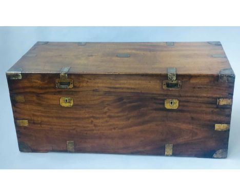 TRUNK, 19th century Chinese export camphorwood and brass bound with rising lid and carrying handles, 107cm x 50cm x 47cm H. 