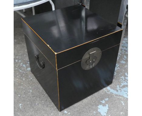 BOX TRUNK, Chinese Shanxi style, ebonised finish, 45cm x 45cm x 46cm. (slight chips) 