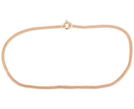 A tubular mesh necklace, finished with a thick spring-ring clasp, yellow metal struck with Italian assay mark '750' and logo 