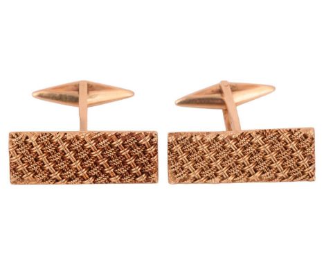 A pair of panel cufflinks of basketwork design, comprising rectangular panels with weaved cable patterns, fitted with bar tog