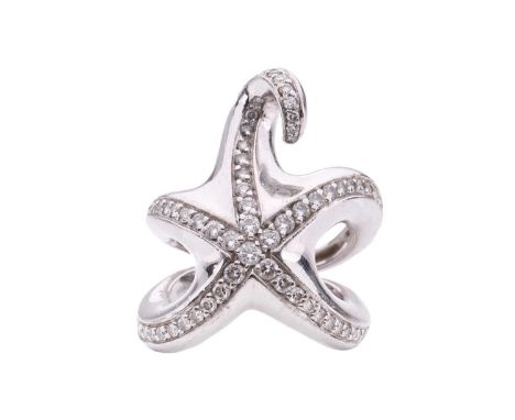 Boucheron - a diamond-set starfish ring, comprising an array of graduated round brilliant diamonds in white metal tested as 1