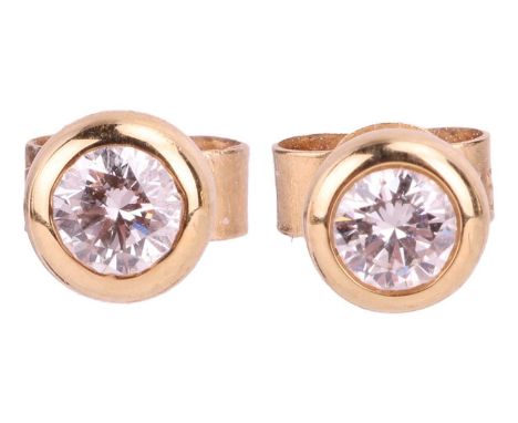 A pair of diamond stud earrings in 18ct yellow gold, each collet-set with a brilliant-cut diamond of 3.5mm, the pair has an e