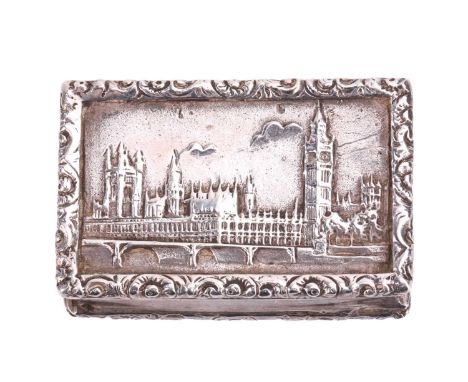 An Elizabeth II 'House of Parliament' silver snuff box, by Period Jewellery Manufacturing, Birmingham 1997, of rectangular fo