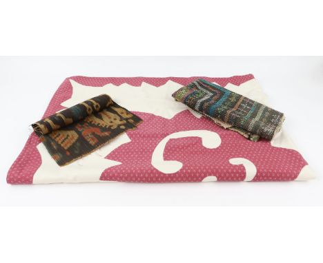 Turkish Cotton Throw with applique stylised arabesques  2.84m x 1.40m , Greek /Ottoman period panel, possibly Chios with a se