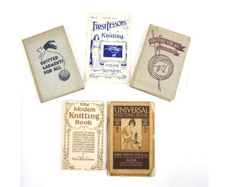 Box of patterns, books & knitting items from the 1940's to include: a folder containing 50 knitting patterns; a box of needle
