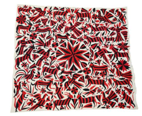 Vintage Mexican Otomi extensively embroidered with animals , birds and plants worked in silk on cream cotton, with channel fo