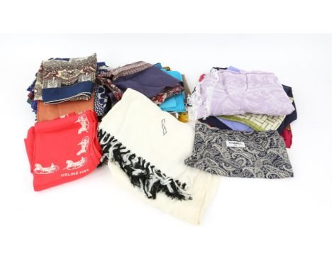 Large quantity of vintage accessories comprising mainly ladies and men's scarves, cravats and hankies in silk and cotton, 2 c