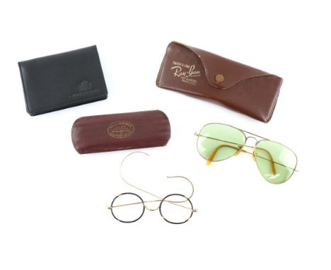 Vintage Ray-Ban Aviator sunglasses (one lens chipped) original case , and another  pair of gold plated glasses, cased, black 