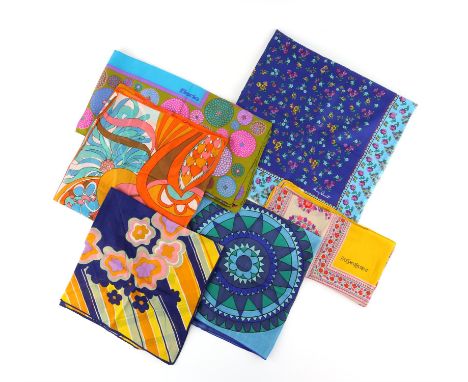 Mary Quant late 60s scarf with forget me knot type printed design in turquoise, blue and yellow, Yves Saint Lauren Scarf with