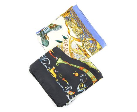 Gucci silk Scarf with typical Florentine designs, and Dunhill silk Scarf with Wild Ducks in flight Condition Report:  Gucci s