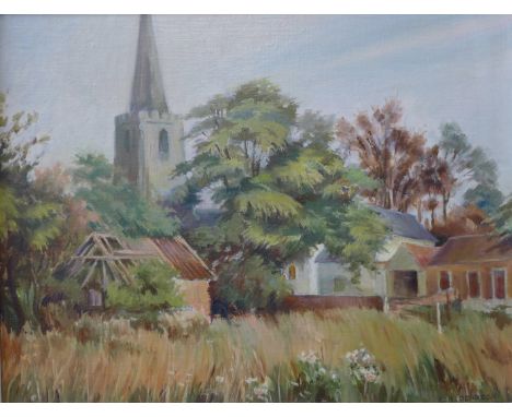 Geoff. R. Dearden, Attenborough church, oil on panel, 38 x 49cms, framed