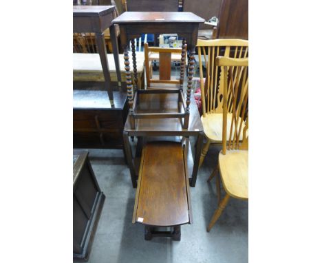 An oak gateleg occasional table, an oak bobbin occasional table and a walnut table