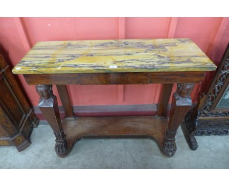 A Regency style mahogany console table, with Sienna marble top