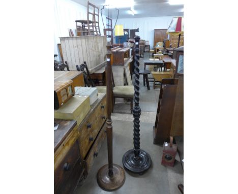 A mahogany barleytwist standard lamp and another