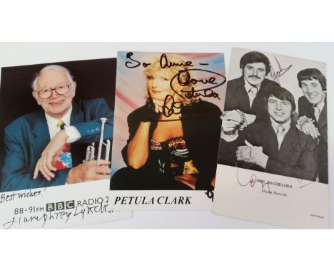 MUSIC, signed photos, promotional cards etc., inc. Petula Clark, Humphrey Lyttelton, Tommy Steele (a.m.r.), Roger Whittaker, 