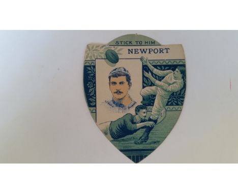 BAINES, shield-shaped rugby card, Stick To Him Newport, A.J. Gould inset, VG