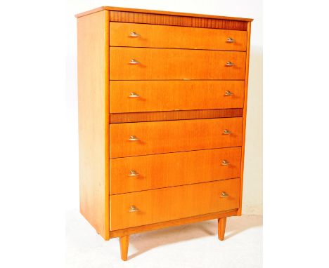 Lebus Furniture - A retro mid century 1950s Danish influenced teak chest of drawers. The chest having a bank of six drawers e