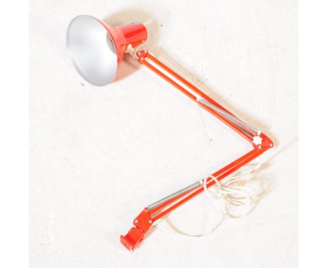 HCF Denmark - A mid 20th century HCF Danish Modern Design anglepoise style desk / wall lamp. The lamp in a red colourway feat