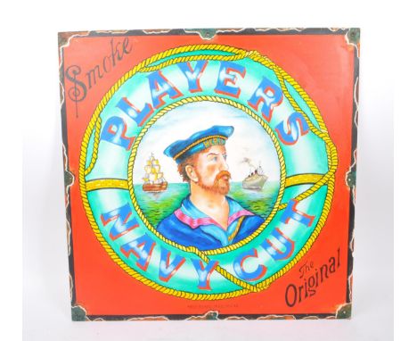 A reproduction faux enamel hand painted Players Navy Cut cigarettes advertising board picture. The sign featuring a sailor to