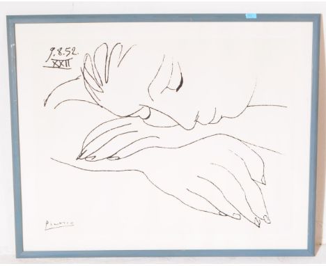 Pablo Picasso (1821-1973) Resting Woman (9.8.52 xxii) Print on paper Measures 90cm x 115cm Framed and glazed  Pablo Picasso w