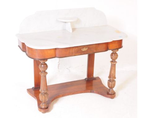 A 19th century Victorian mahogany marquetry duchess dressing table washstand. The washstand / console hall table having marbl