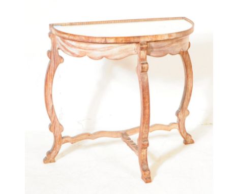 An early 20th century circa 1920s demi lune console mirror top table. With thick half circle mirror panel, original beadwork 