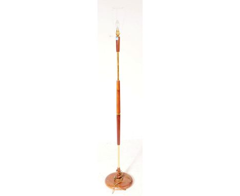 British Modern Design - Danish influence mid 20th century teak and brass floor standing standard lamp. Light fixing to top, s