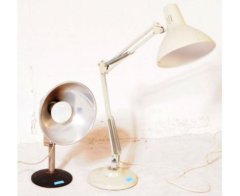 Thousand &amp; One Lamps LTD - A retro mid 20th century metal industrial lamp with conical shade, spring loaded supports with