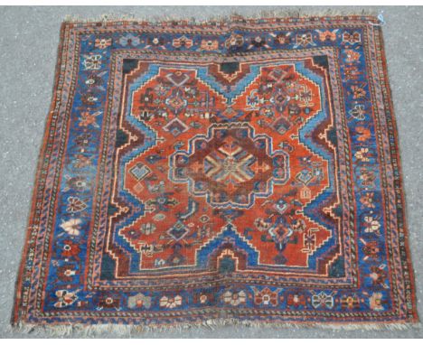 An early 20th century hand knotted Persian Iranian Malayer carpet floor rug. The rug having a deep red ground, with a bright 