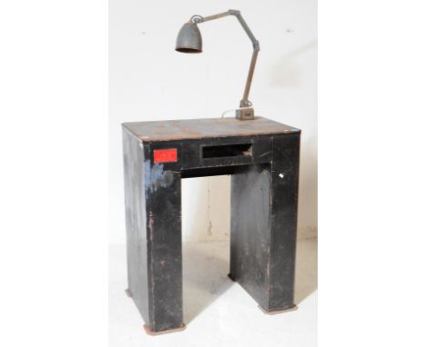 An Industrial 20th century machinists B.C.A. Mark III desk - work table by R E Godfrey. The table desk with pedestal ends and