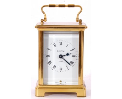 Late 20th century brass and glass cased carriage clock by Bayard with 8-day mechanical movement, 12cm tall