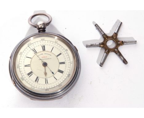 Last quarter of 19th century hallmarked silver cased chronograph, having one (of two) silver hands with blued steel subsidiar