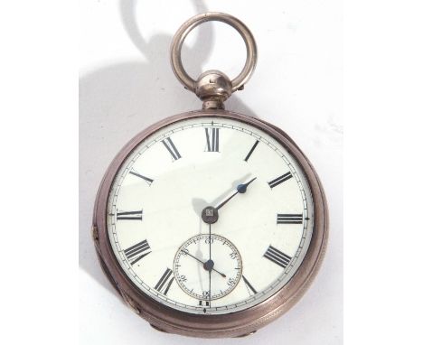 Last quarter of 19th century hallmarked silver cased pocket watch, blued steel hands to a white enamel dial with black Roman 