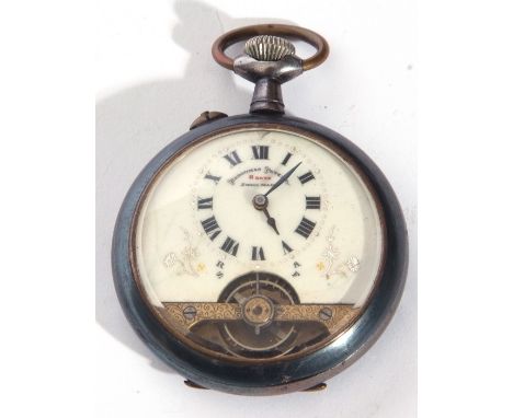 Last quarter of the 19th/first quarter of 20th century Hebdomas patent 8-day movement pocket watch in gun metal with button w